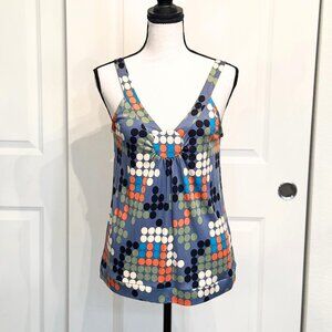 Vintage Marc Jacobs Y2K Blue Polka Dot 100% Silk Tank Top Blouse, Size Small